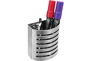 ZEYCE Magnetic Pen and Pencil Holder, Metal Writing Utensil Storage Organizer, Brushed Stainless Steel Pencil Cup for Kitchen, Locker, Home, or Office