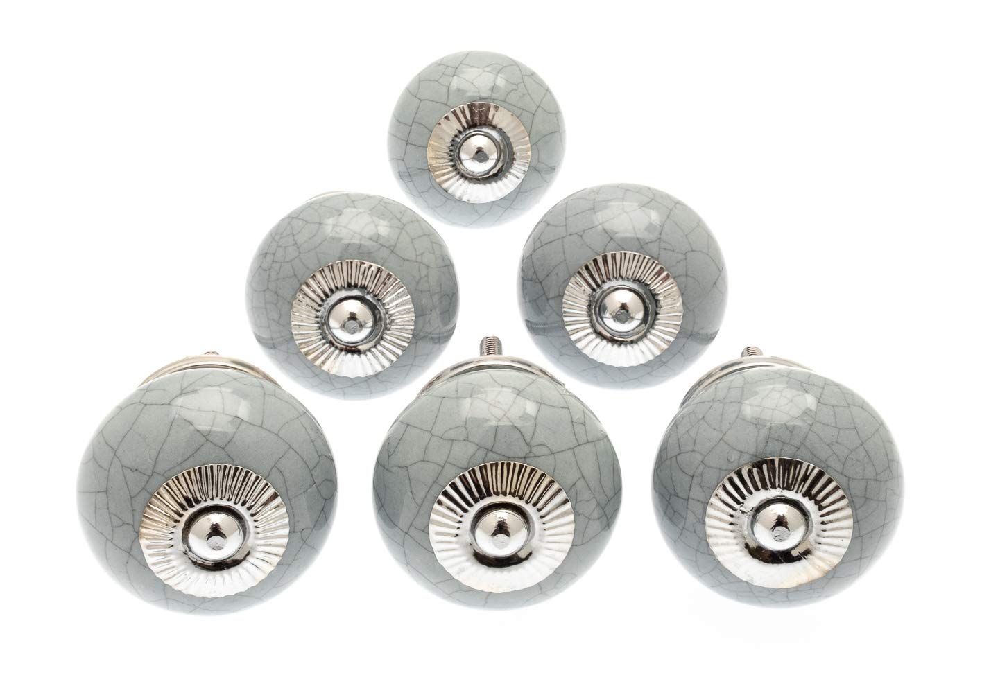 Mango Tree Cupboard Knobs - Decorative Grey Crackle Effect Ceramic Door and Drawer Handles – Vintage Home Décor Set of 6