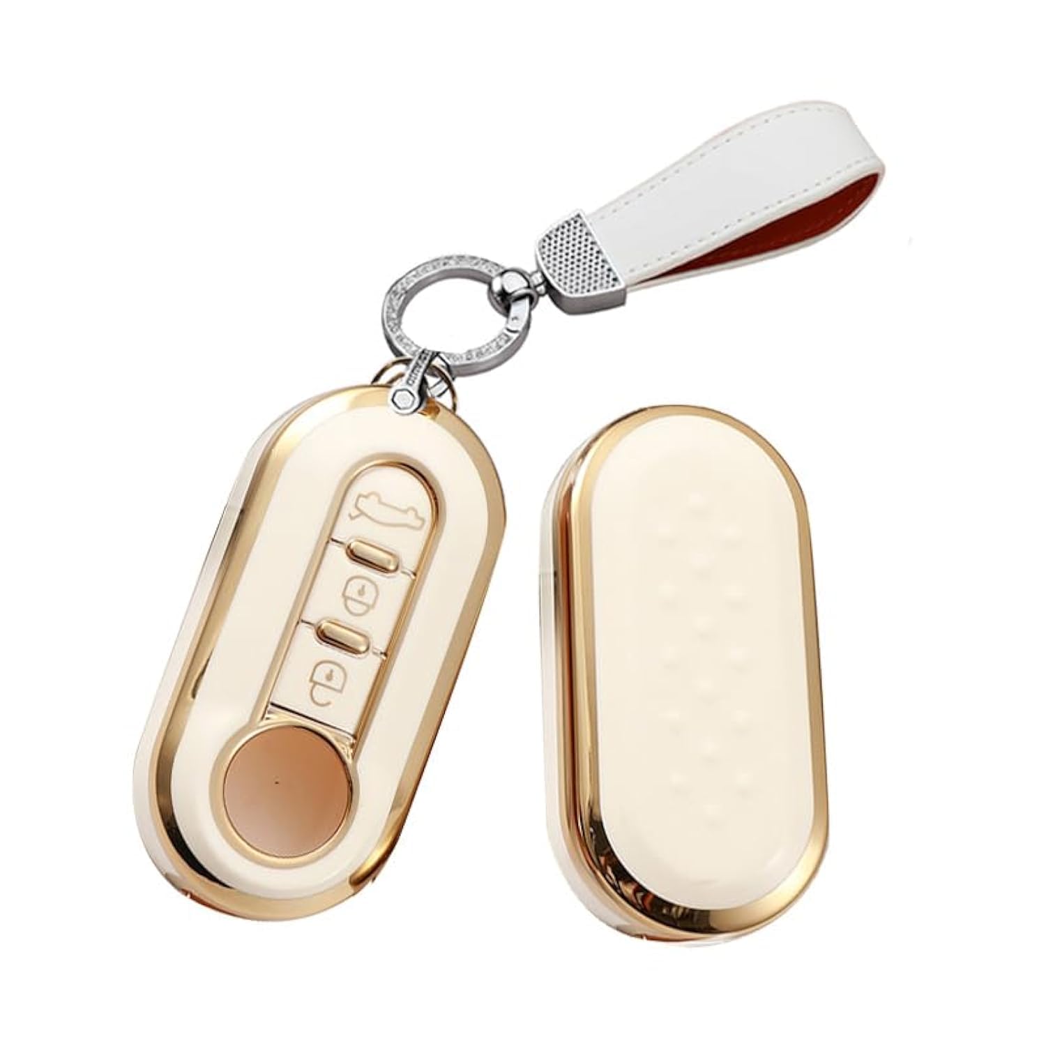 HIBEYO Car Key Case Fits Fiat Key Cover Silicone Cover Protective Case for Fiat 500L Ducato Panda Punto Bravo Ducato Musa Flip Key Ring Remote Key Flip White