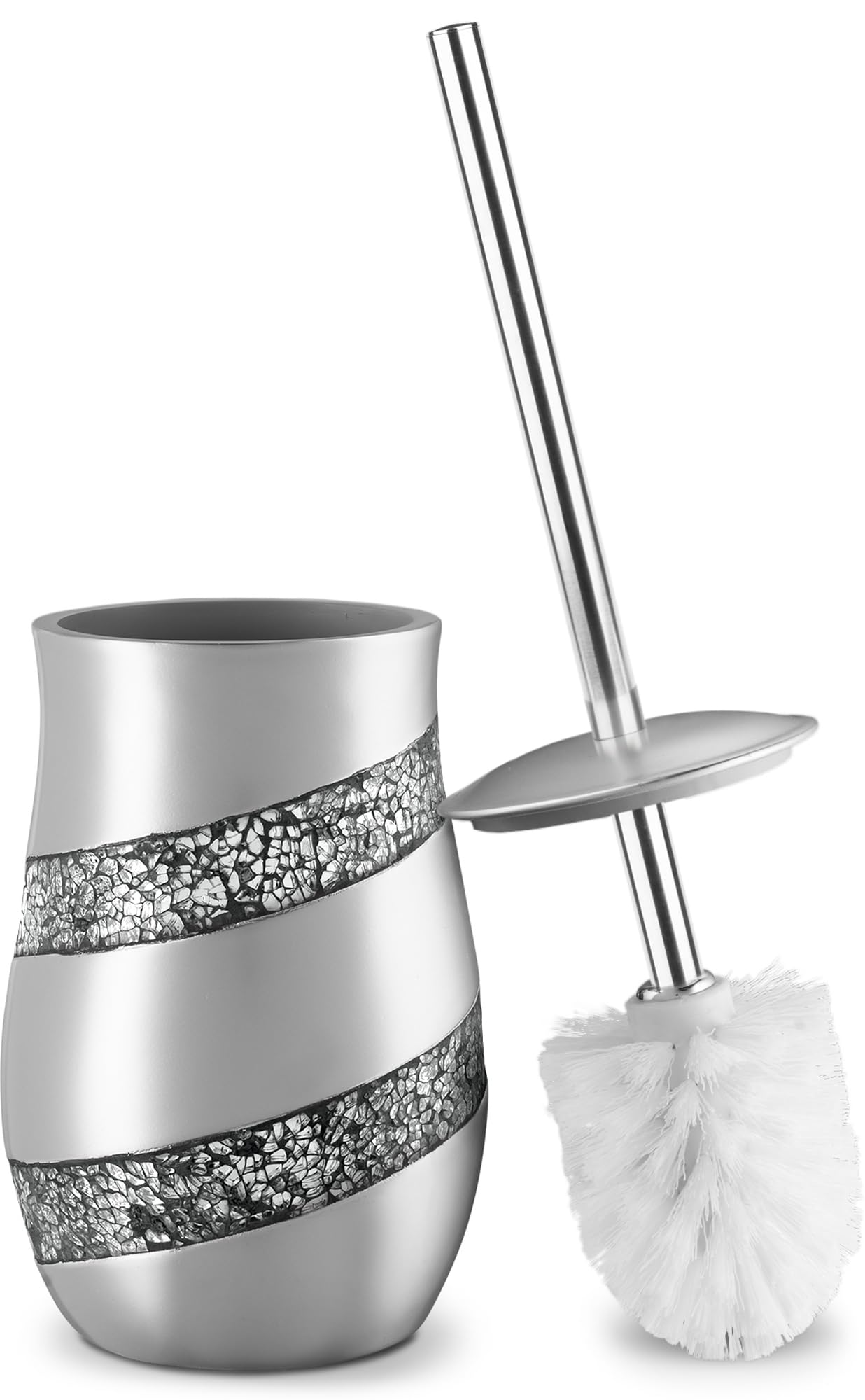 Creative Scents Toilet Brush and Holder Set - Silver Mosaic Toilet Bowl Brush and Holder, Toilet Cleaner Brush with Sturdy Stainless Steel Handle, Bathroom Toilet Scrubber Brush with Decorative Holder