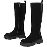 Aitikiss Knee High Boots for Women Wide Calf,Platform Lug Sole Tall Boots,Chunky Low Heel,Round Toe Motorcycle Long boots
