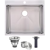 VAPSINT 25x22 Inch Drop In Kitchen Sink, 25 Inch Top Mount 16 Gauge Stainless Steel Single Bowl Deep Small Kitchen Sink, RV Laundry Utility Sinks with Basket Strainer
