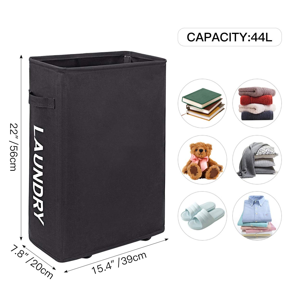 WOWLIVE Thin Laundry Basket with Wheels Slim Tall Waterproof Laundry Hamper with handles Rolling laundry bin Corner Standing Dirty Clothes Organizer (Chocolate Brown)