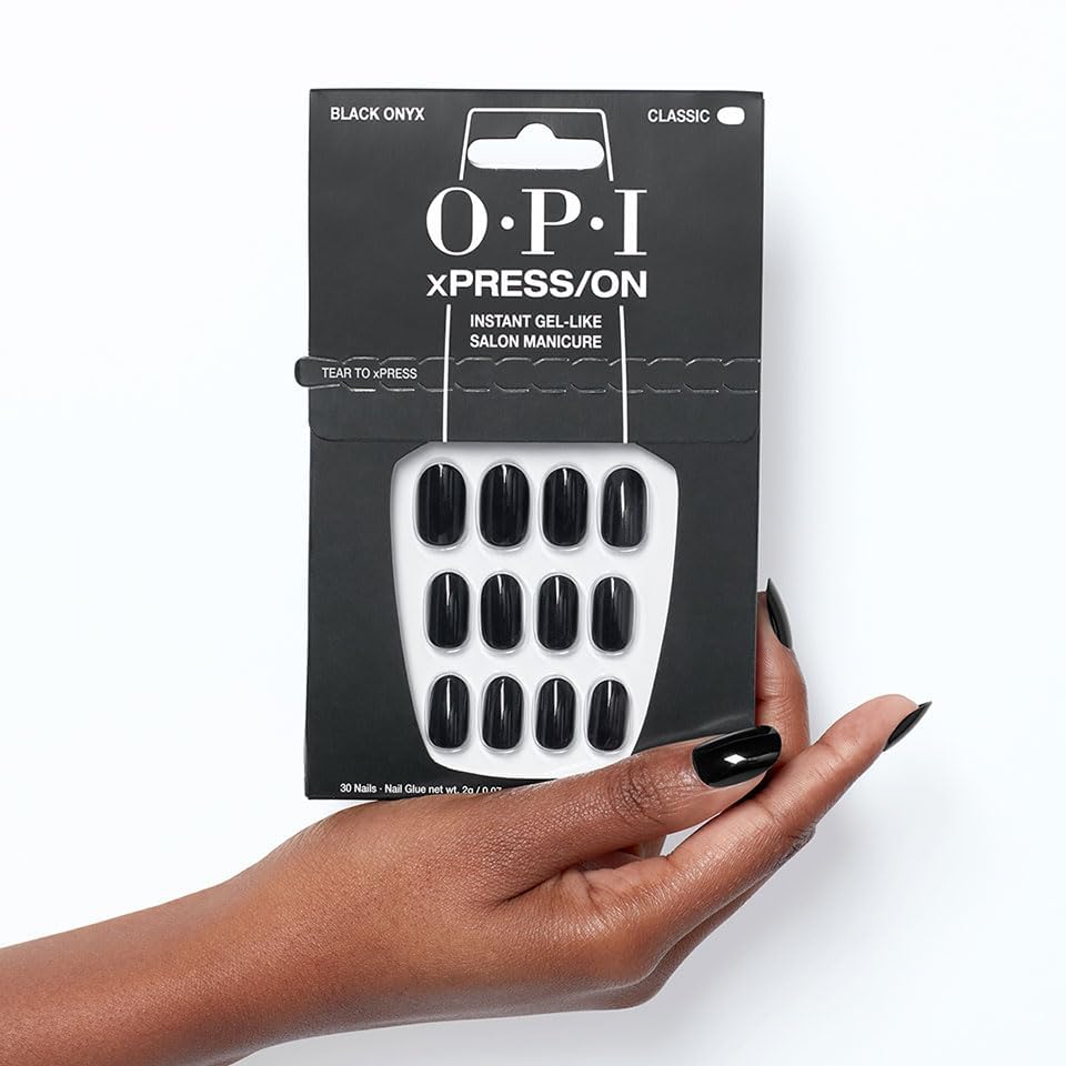 OPI xPRESS/ON Black Onyx | Dark Black Short Round Press On Nails | With Nail Glue | Long Lasting, Reusable, Non-damaging - Image 5