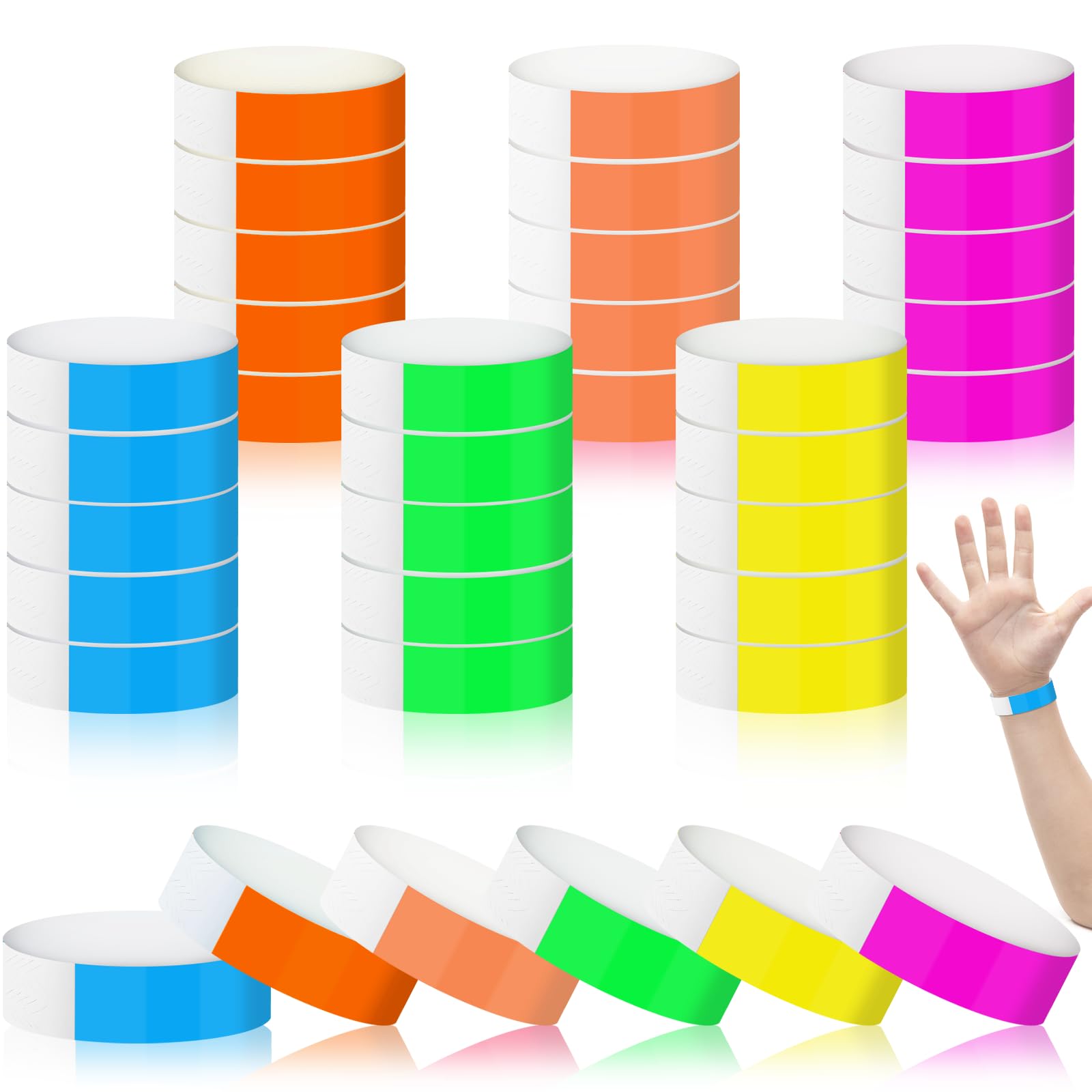 600Pcs Wristbands for Events, Colorful Wrist Bands for Event, Waterproof Paper Wristbands for Events, Paper Bracelets Entrance Wristbands for Music Events Festival Concert (6 Color)