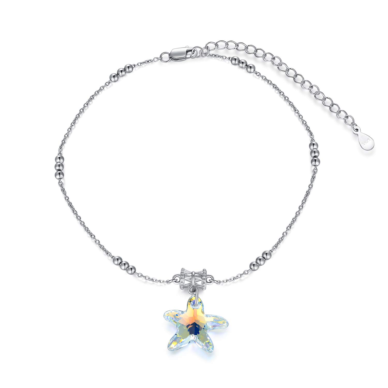 AOBOCO Starfish Anklets for Women Sterling Silver Ankle Bracelets 9''+2''