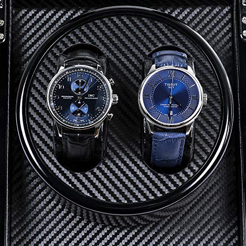 Kalawen Double Watch Winder Luxury Wooden Storage with Quiet Japanese Mabuchi Motor for All Automatic Mechanical Watches with Quiet Motor AC Adapter or Battery Powered for 2 Men's or Ladies', Black