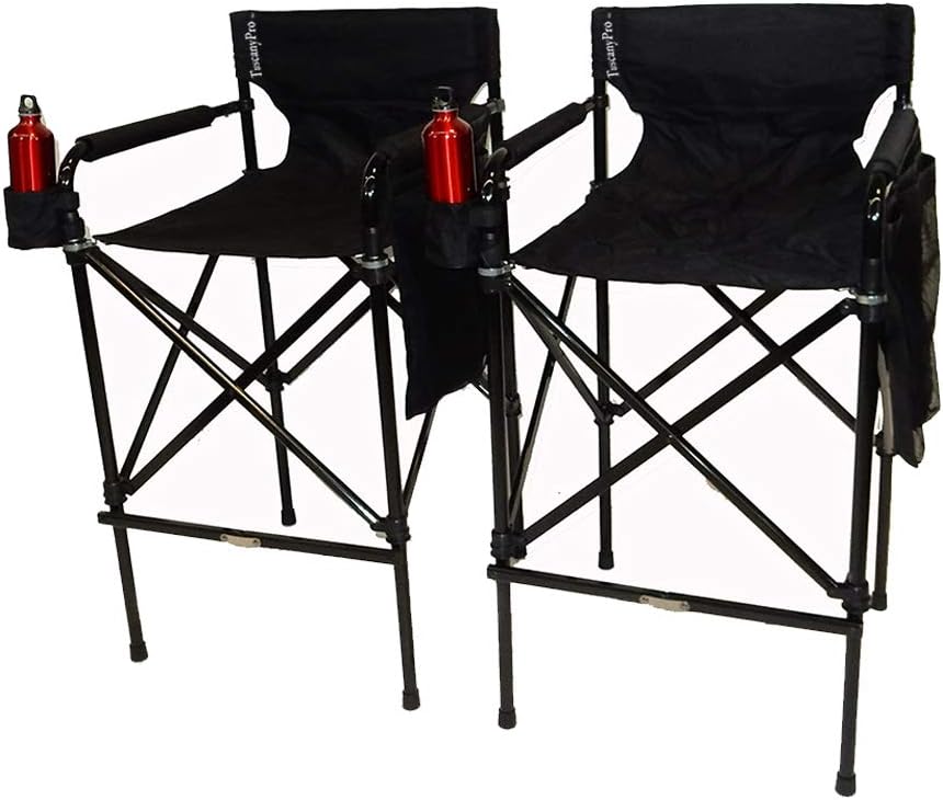 Houdini Tall Director Chair - Set of 2 Quad Style, Super Compact Telescopic Folding Design with Jet Black, Anodized Aluminum Frame - Your Name/Logo Imprinted