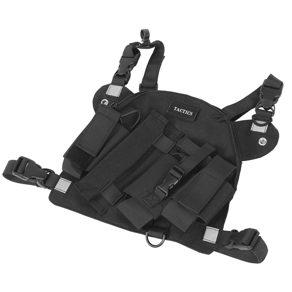 Lightweight Walkie Talkie Chest Front Pack, Vest Rig Carry Bag, Material for Patrol Outdoor Sports(black)