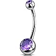 OUFER Titanium Belly Button Rings, Internally Threaded 14mm Long Belly Ring, Round CZ Navel Rings for Women Men