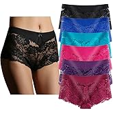 YaoKing Women's Underwear Regular & Plus Size Panties Lace Boyshort Hipster Cheeky Panty- 6 Pack