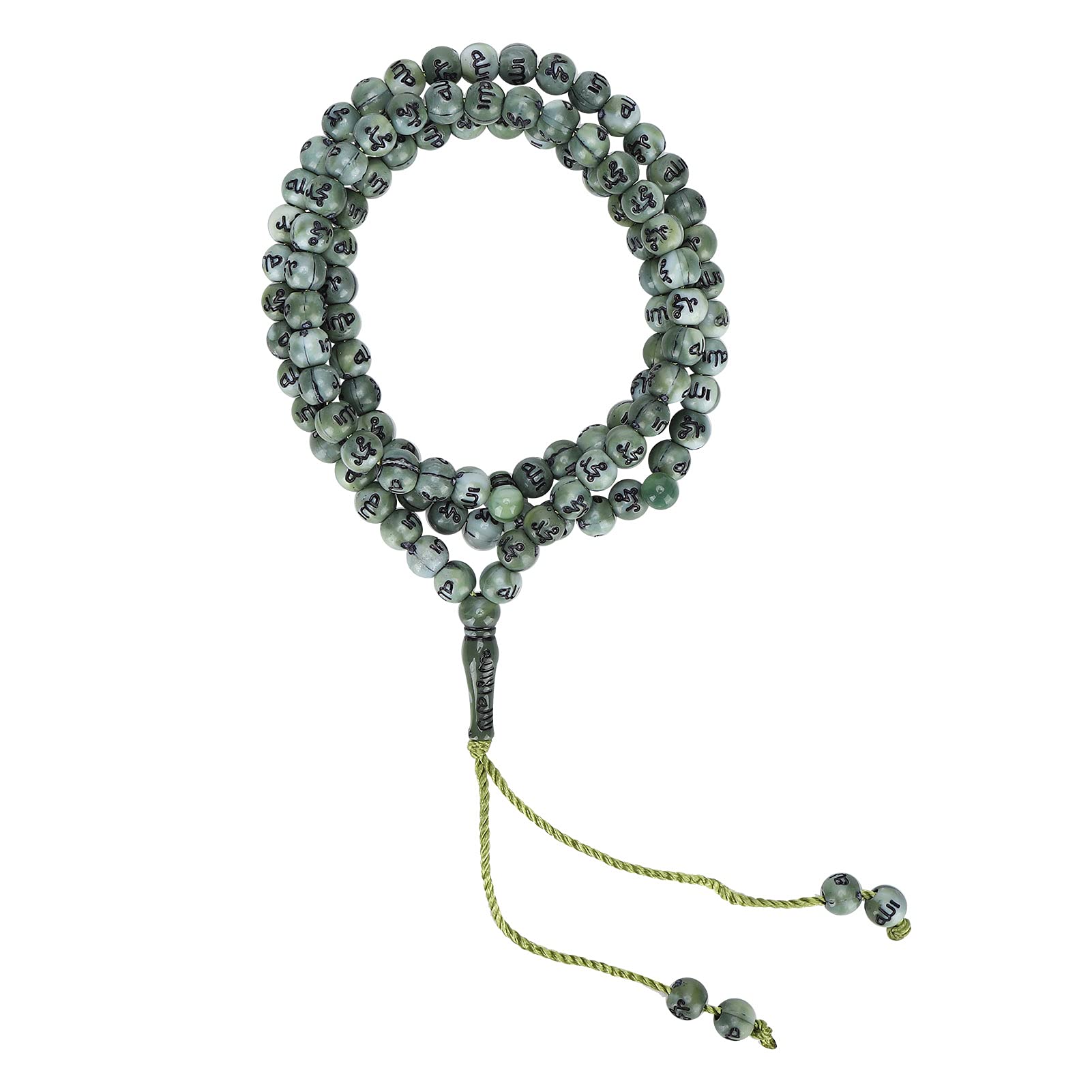 Hztyyier Rosary Prayer Mala Beads 99 Grains Resin Muslim Rosary Beads Islamic Worship Prayer Scripture Gilding Religious Article, 44cm Length(Green)