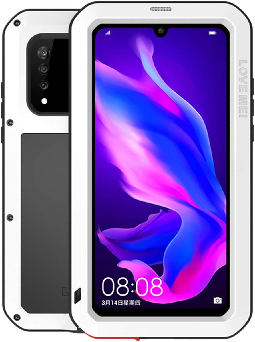 GFU Tempered Glass Armor Huawei P30 Lite Case, Outdoor Dustproof Cover Shell for Huawei P30 Lite Full Body Hybrid Heavy Duty Metal Shockproof (White, P30 Lite)