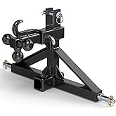Black 3 Point Hitch Receiver Dual 2” Receiver with Tri-Ball & Hook, Heavy-Duty 3 Point Quick Hitch Category 1, 3 Point Hitch Attachments Fit Gooseneck, 5th Wheel & Ball Hitch, Fit Category 1 Tractors