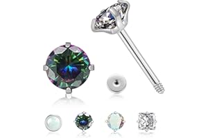 Yowivon Small Hypoallergenic Flat Back Stud Earrings for Women Men Surgical Stainless Steel Cubic Zirconia Earring Sets Tiny Screw Back Cartilage Earrings