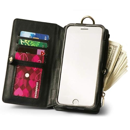 iPhone Wallet Case Purse Magnetic Zipper Flip Cover Leather Slim Card Slot