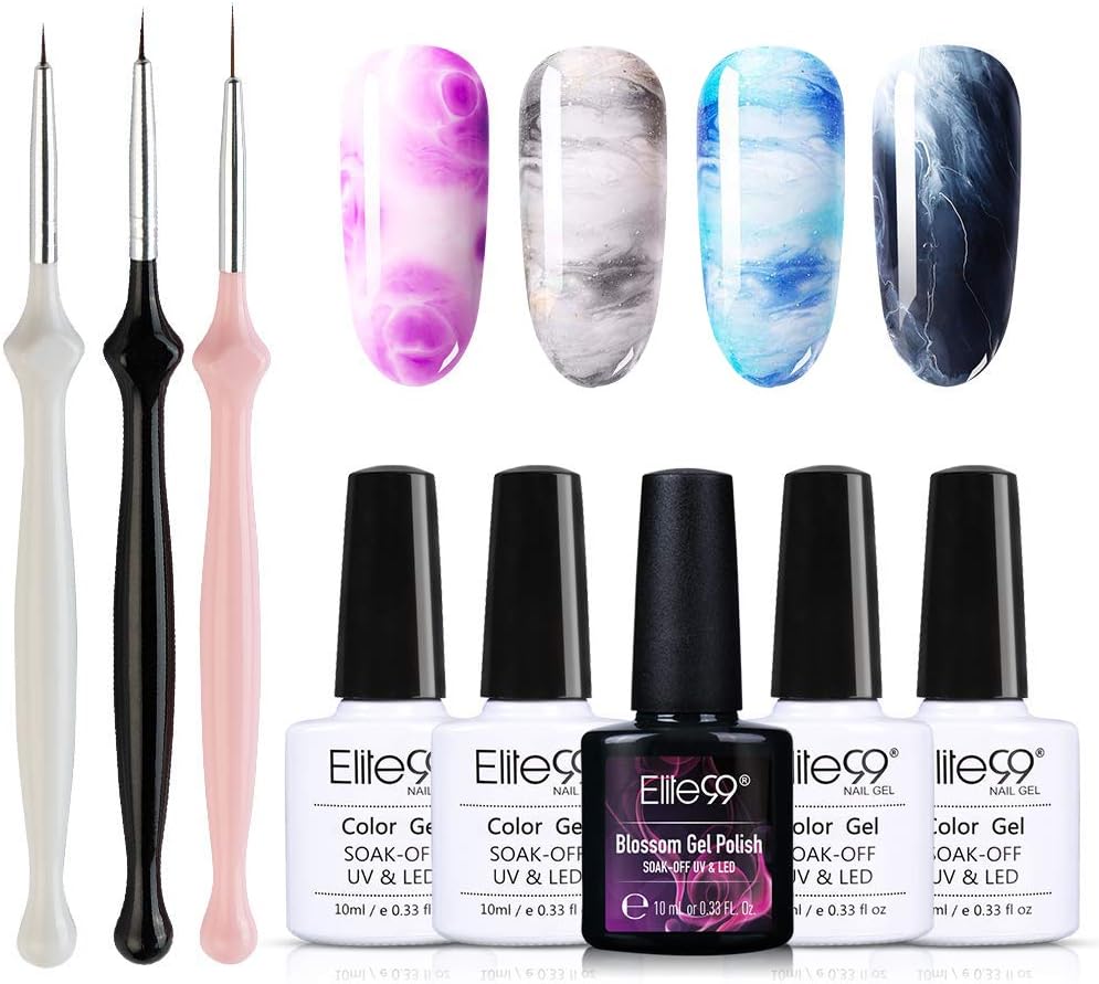 Elite99 Soak Off Gel Polish Set UV LED Nail Art Blossom Gel Manicure Black White Purple Blue Lacquer 10ML