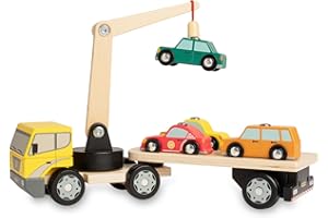 Nene Toys Magnetic Car Loader with 4 Cars and 1 Semi-Trailer Wooden Truck for Kids 2+ Year Old - Interactive Crane Wooden Toy - Vehicle Toys for Boys Girls - Educational Toy for Toddlers Ages 2+
