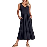 ANRABESS Women Summer Maxi Dresses A-line Tiered Flowy V Neck Sleeveless Swing 2026 Casual Beach Travel Sundress with Pockets
