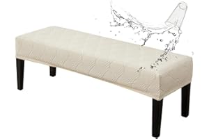GENINA Waterproof Dining Room Bench Covers, Stretch Jacquard Bench Seat Protector Cover, Rectangular Bench Cover for bedrooms, Living Rooms, Kitchens, Removable, Washable (Beige)