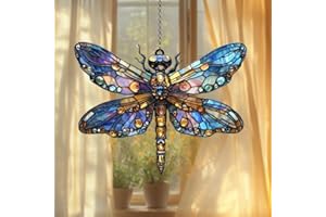 GIKZO Boho Dragonfly Acrylic Suncatcher Stained Glass Effect Window Car Hanging Christmas Ornament Indoor Outdoor Decor Garden Sun Catcher Panel for Dragonfly Lover for Women Mom Grandma