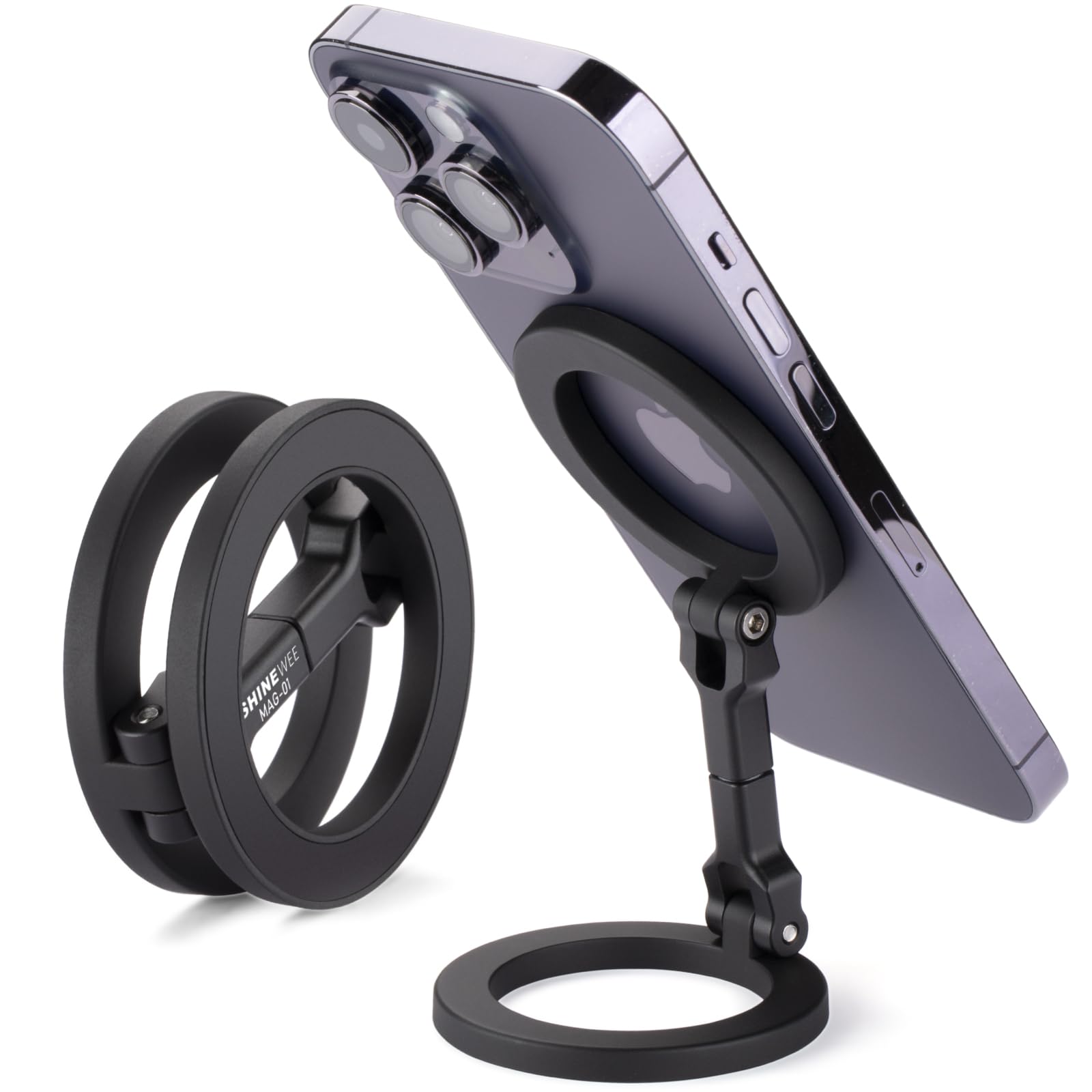 Double Magnetic Ring Phone Holder – Quick Attach to Any Iron Surface | Swivel & Tilt Adjustable | Compatible with iPhone 17/6/15/14/13/12 Series & Magnetic Cases
