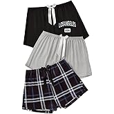 GORGLITTER Women's 3 Pack Pajama Shorts Plaid Gingham Checkered Cute Comfy Christmas Sleep Pj Shorts