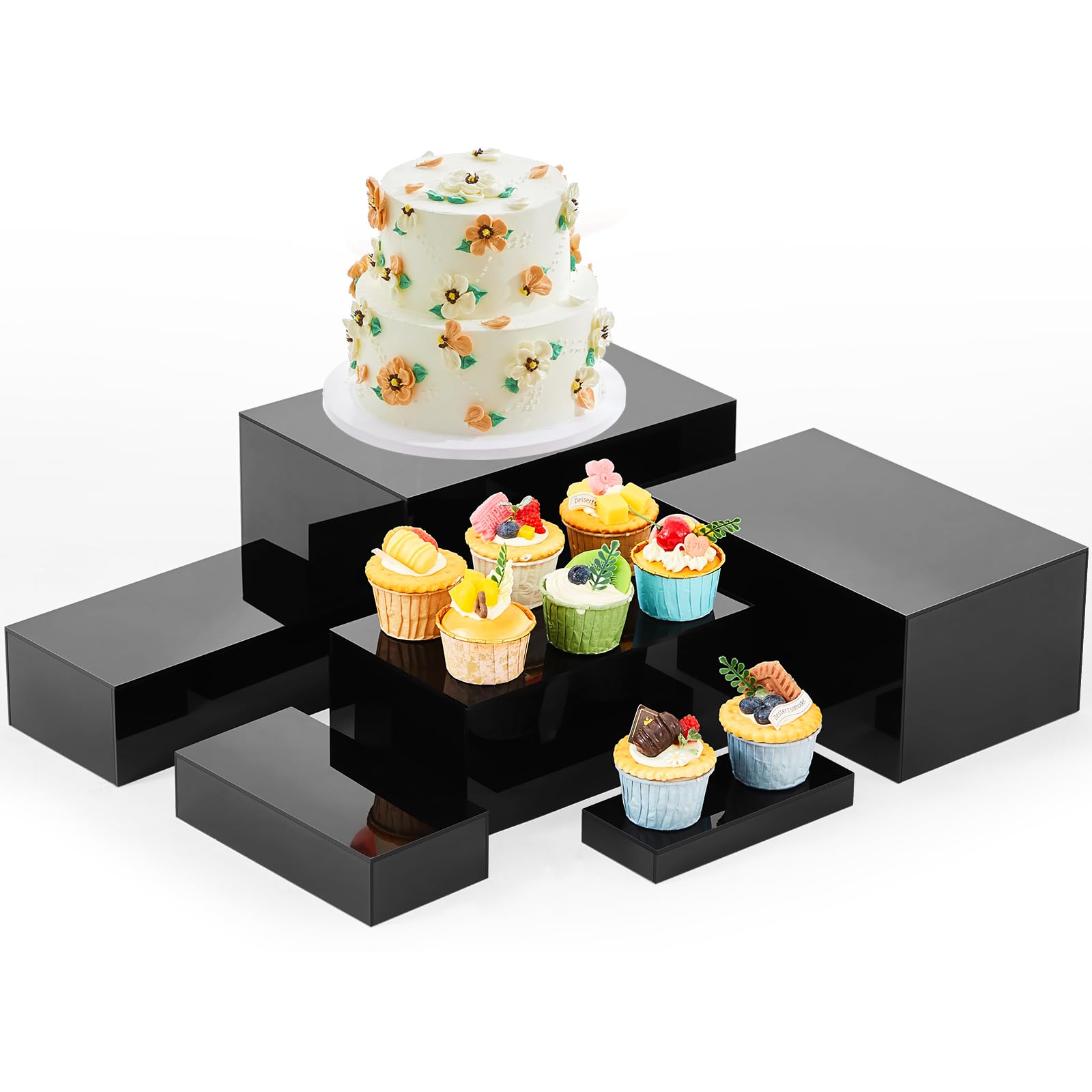 Photo 1 of Leinuosen 6 Pcs Large Buffet Risers, 7 to 12 Inch Catering Dessert Table Risers Food Decorative Stands with hollow bottom for Catering Supplies, Party(Black)