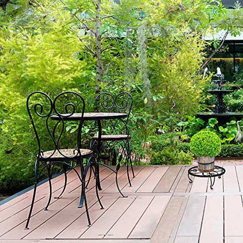 gbHome GH-6749B1 Iron Potted Plant Stand, Black, Powder Coated Rust Resistant Metal, Decorative Indoor \ Outdoor Flower Pot Holder Saucer, Short Rustproof Round Heavy Garden Planter Support Rack
