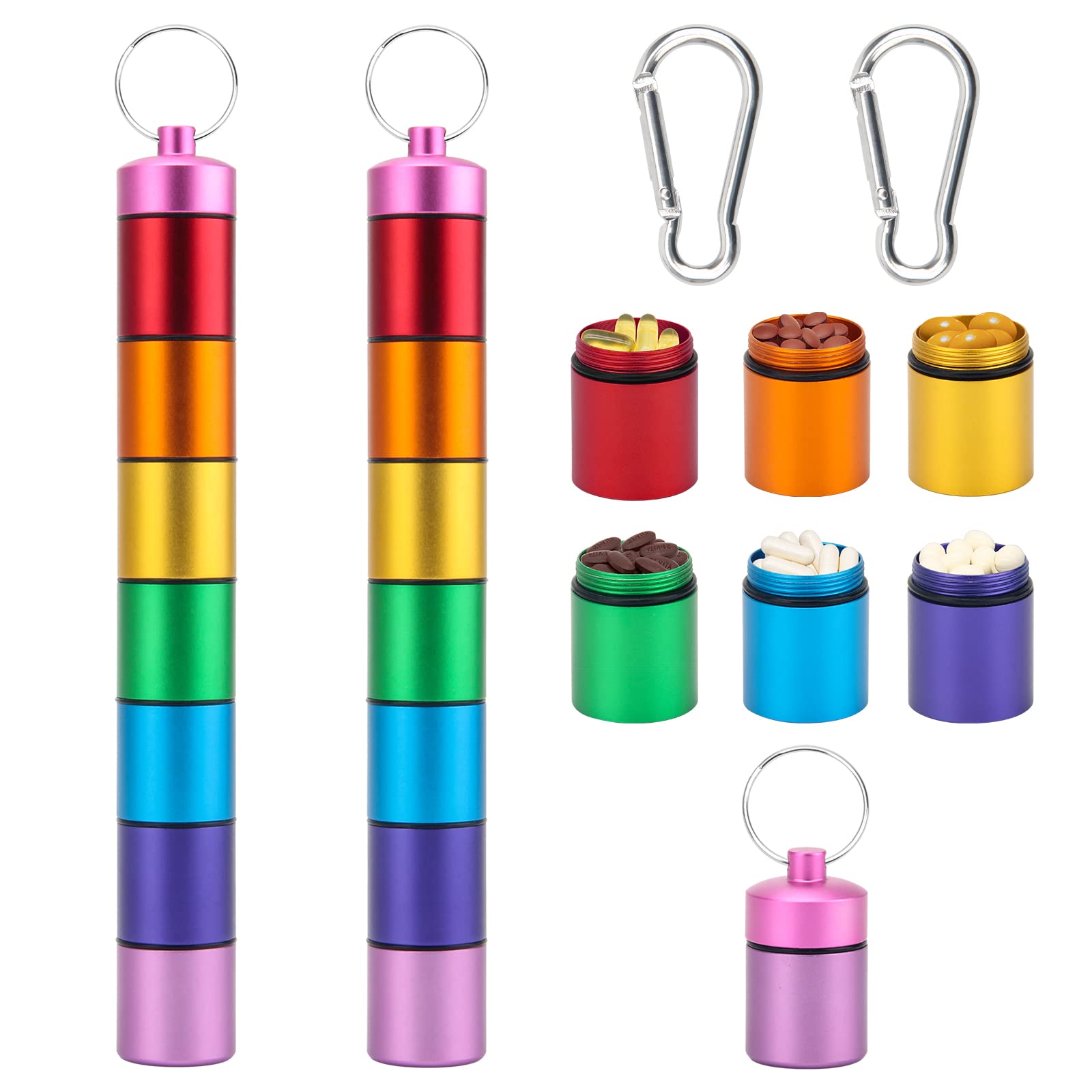 Photo 1 of Small Portable Pill Case Keychain for Travel, AngleKai 2 Pack Pill Organizer Box, Waterproof Tablet Container Weekly Medicine Bottle Organizer (Rainbow)