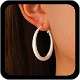 Allereyae Vintage White Enamel Circle Earrings Circle Hoop Earrings Large Huggie Hoop Earring Minimalist Huggie Earring Jewelry for Women