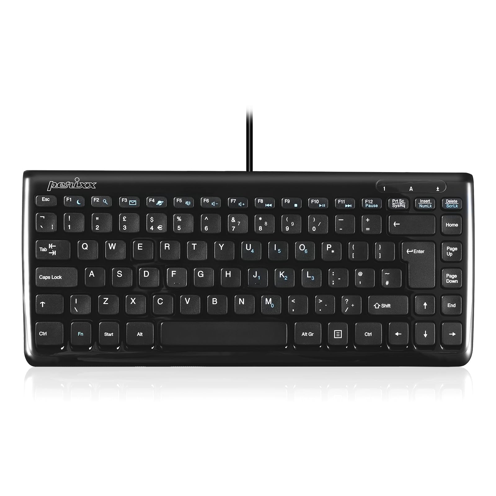 Perixx PERIBOARD-407 Compact USB Keyboard, 11 Multimedia Keys, Easy Setup, Piano Black, UK Layout