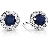Gem Stone King 10K White Gold 4MM Round Gemstone Birthstone and White Lab Grown Diamond Halo Earrings | Gold Earrings For Women