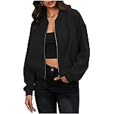 Verdusa Women's Cropped Bomber Jackets Casual Lightweight Jacket Zip Up Long Sleeve Coat Fall Jacket