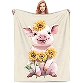 amepay Cute Pig Sunflower Blanket Gifts for Adults Kids Cartoon Piggy Piglet Flannel Throw Blankets Soft Comfy Lightweight for Home Decor Couch Bed Sofa 60x50 Inches