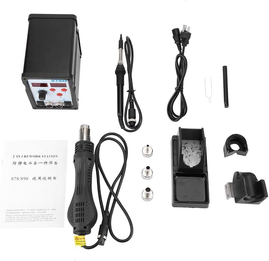 Soldering Station,Digital Soldering Desoldering Station,878D 2 in 1 SMD Rework Station with Hot Air Gun & Soldering Iron for Phone Repair(us Plug)