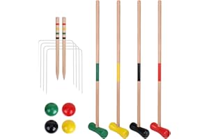 GOTHINK 4 Players Croquet Set with Wooden Balls for Adults & &Kids - Summer Outdoor Games for School Field Day Lawn Backyard Activity - 30Inch Wooden Mallets,Colored Ball, Wickets, Stakes
