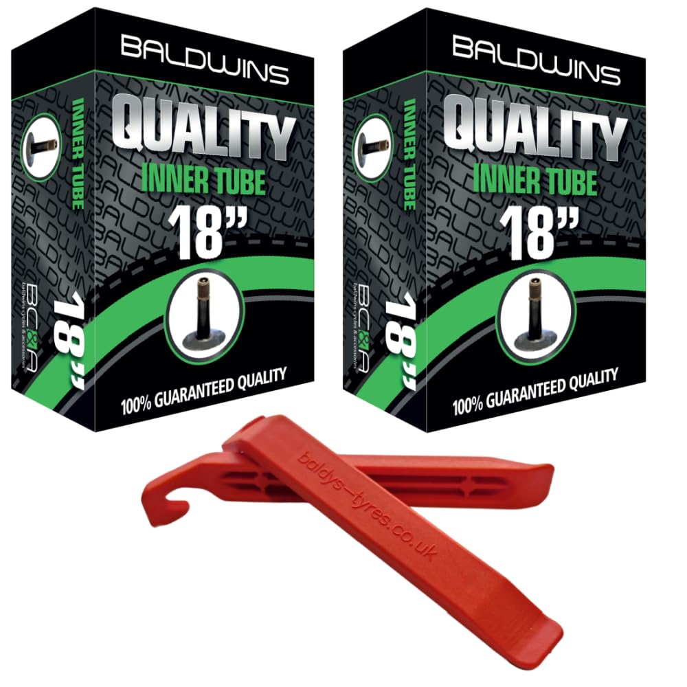 Baldwins Bike Inner Tube 18 x 1.75 to 2.125 Schrader Valve & BALDY'S TYRE LEVER (Pack of 2)