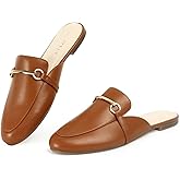 MUSSHOE Mules for Woman Buckle Flats Comfortable Slip on Women Mules Flats Shoes Backless Loafers