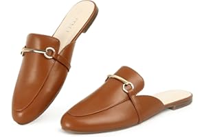MUSSHOE Mules for Woman Buckle Flats Comfortable Slip on Women Mules Flats Shoes Backless Loafers