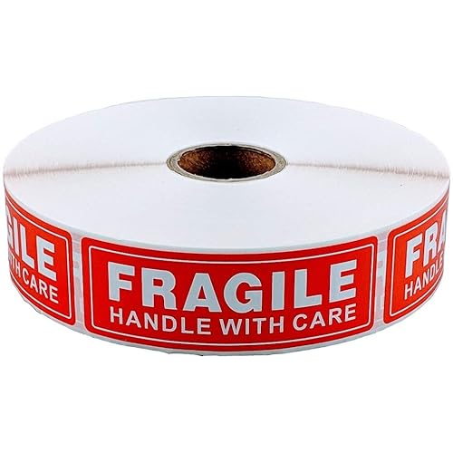 EPS Fragile - Handle with Care Shipping Stickers, 1"x3", 1000 Per Roll (5 Rolls)