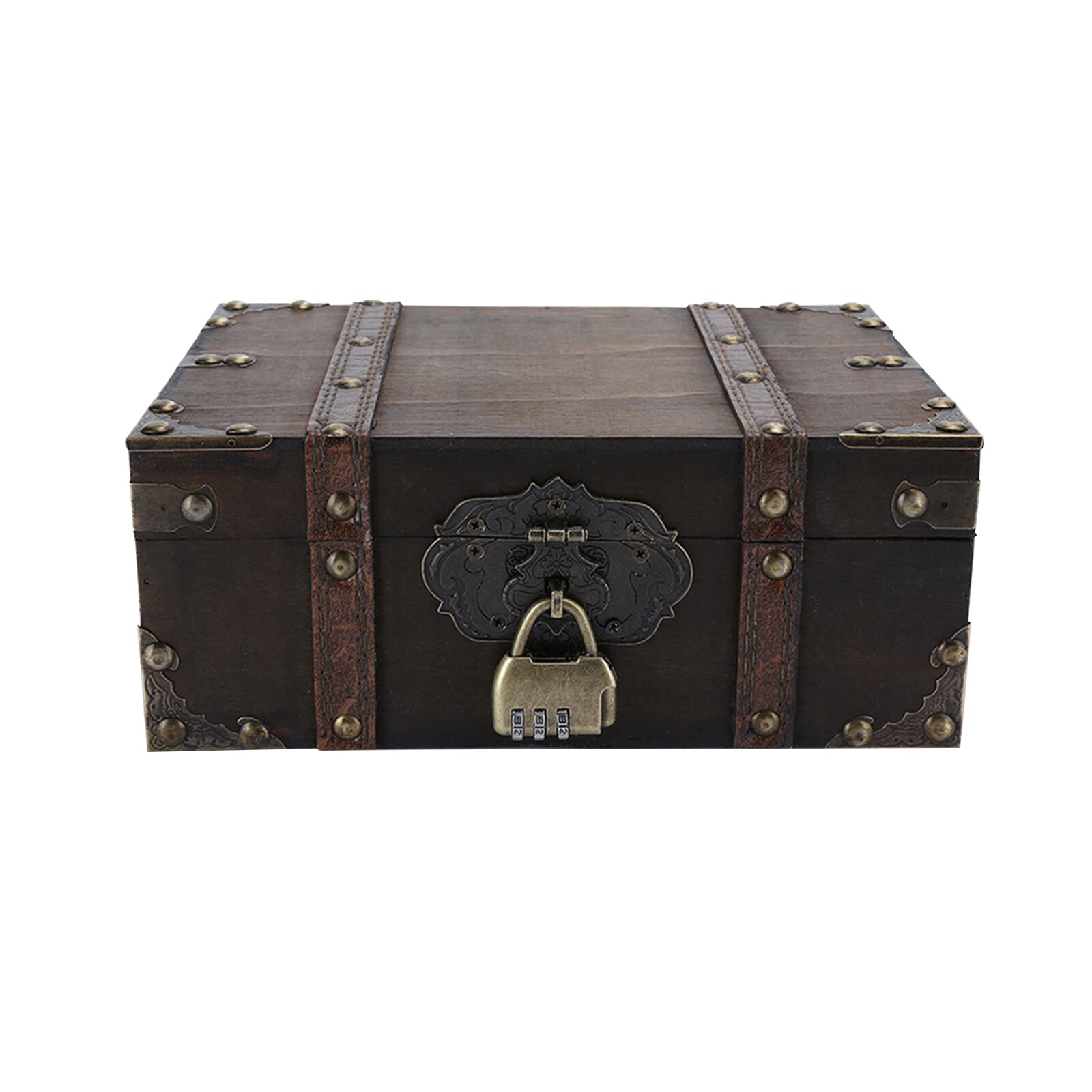 OZCHIN Wooden Treasure Chest Box Vintage Decorative Storage Box With Lock for Home Decor Great Christmas Xmas Gifts for Women Men - 23.5L x 16W x 9.5H CM