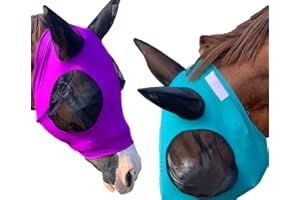 PRAIRIE HORSE SUPPLY Horse Fly Mask - Durable Equine Fly Mask with Full Coverage for Eye & Ear - Stretchable UV & Sun Protection Flymask for Horses, Ponies & Mini Horses - Horse Face Cover for Pasture & Trail - Purple