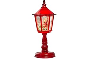 Christmas Lantern Lights Decorations, Christmas Snowglobe Santa LED Lamppost Tabletop Statue Christmas Glow Lantern Decor for