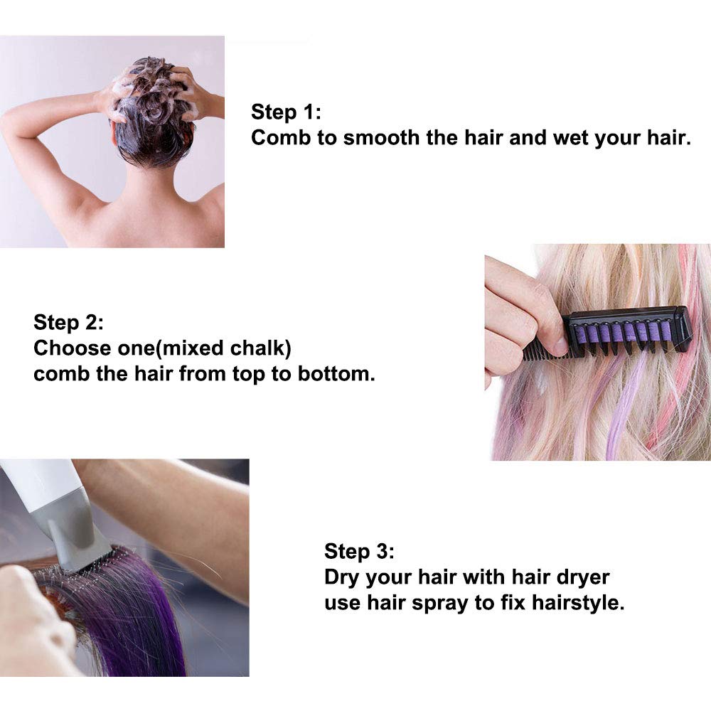 Jakuva 10 colors Temporary Hair Chalk Comb, Washable Hair Color Comb Dye for Men and Women Hair Dyeing Cosplay Parties: Beauty