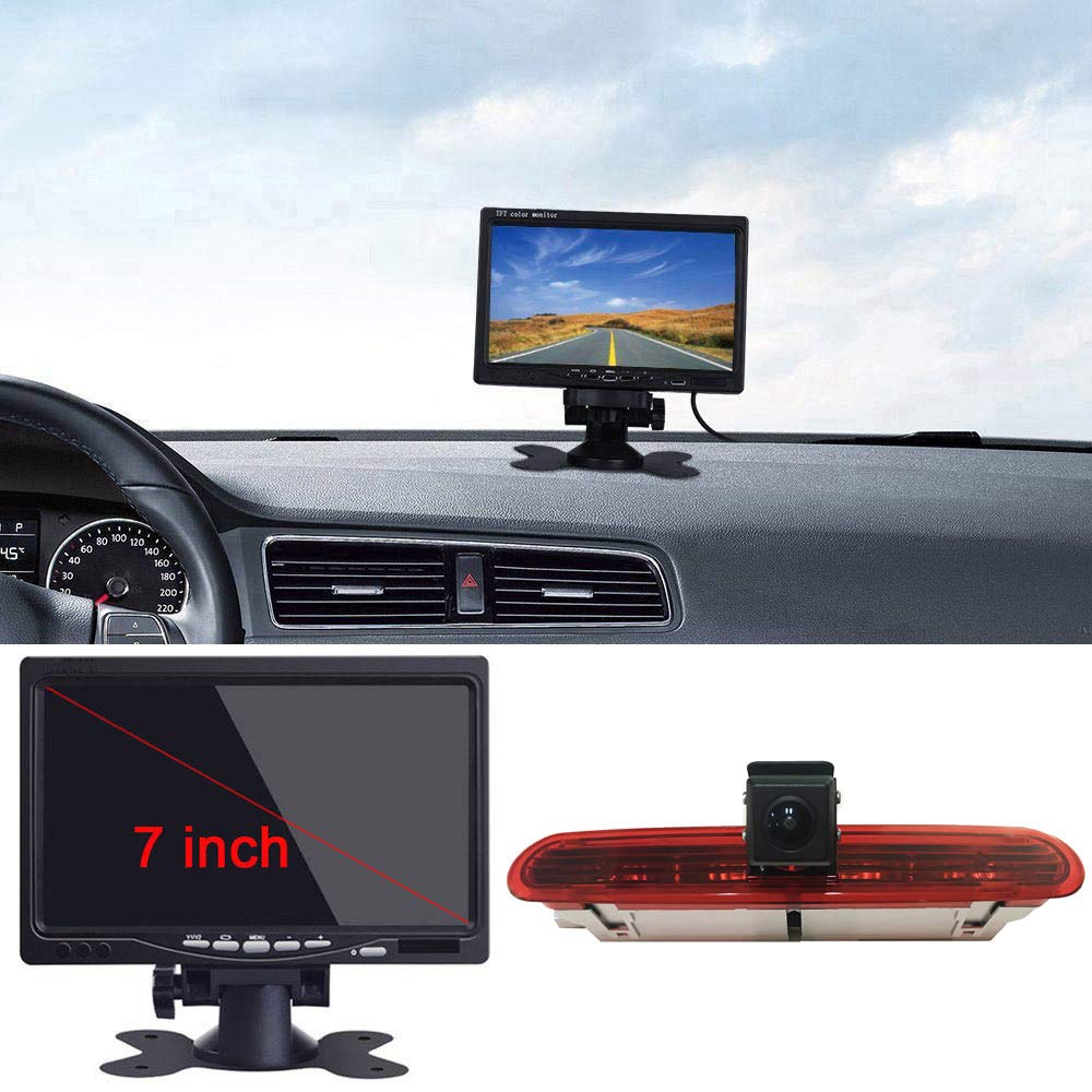 〔Rear View Camera Kit〕7 Inch TFT LCD Screen Monitor + Car HD waterproof 3rd Brake Light Reverse Camera for Fiat Doblo 263 van (2010-Present);Opel Combo(2011-2018) Brake Light Camera