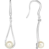 Oro Leoni 925 Sterling Silver Freshwater Pearl 6mm Dangle Earrings. 1.5in Drop Length