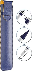 SANKMI for Apple Pencil Accessories,PU Leather Protective Pouch Silicone Pencil Sleeve with Cap Holder and Nib Cover Cable Adapter Tether Compatible with Apple Pencil 1st/2nd Gen (Blue)