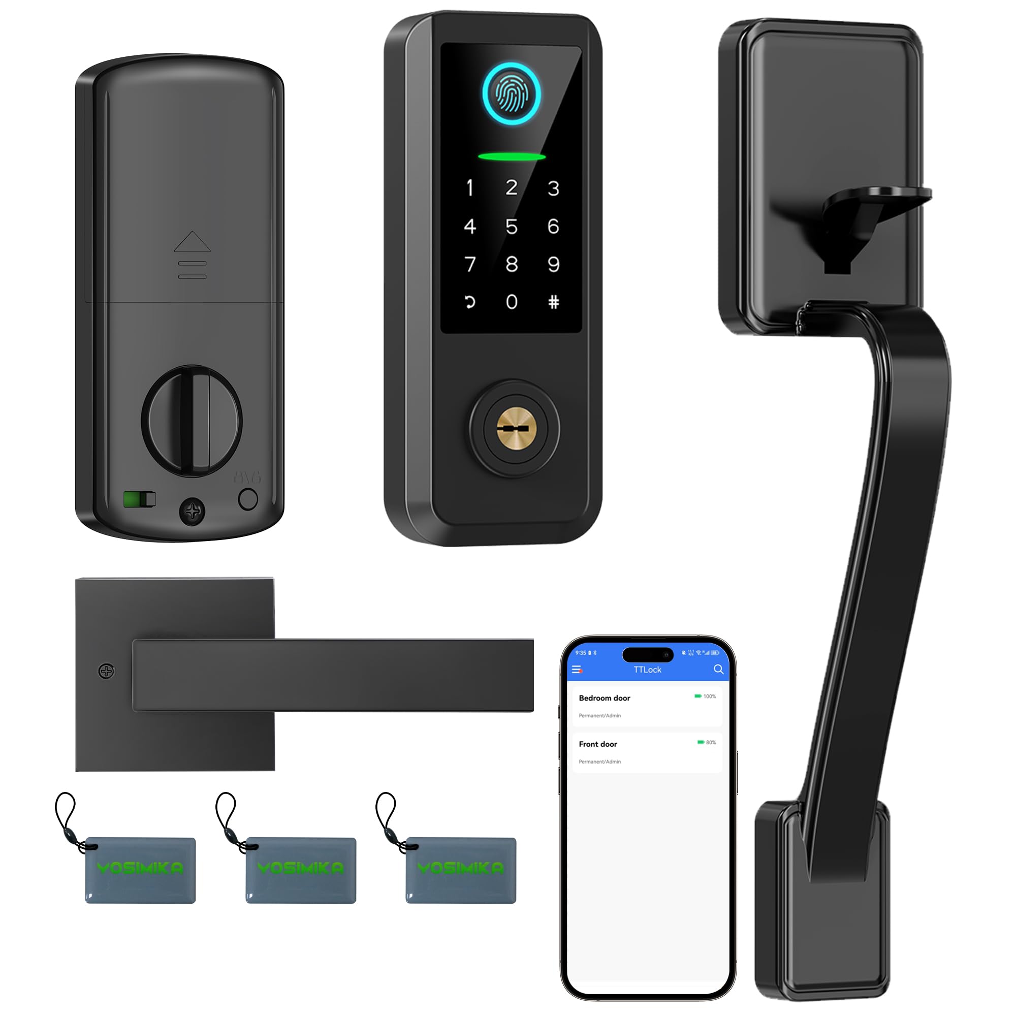 Photo 1 of Smart Keyless Entry Door Lock with Handle – Bluetooth Front Door Deadbolt with Fingerprint, App & Keypad Control, Alexa Compatible, Matte Black