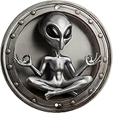 Alien Yoga Metal Wall Art Round Vintage Extraterrestrial Meditation Decorative Sign Home Decoration Unique Sci-Fi Theme Decor Room Decor 8x8 In